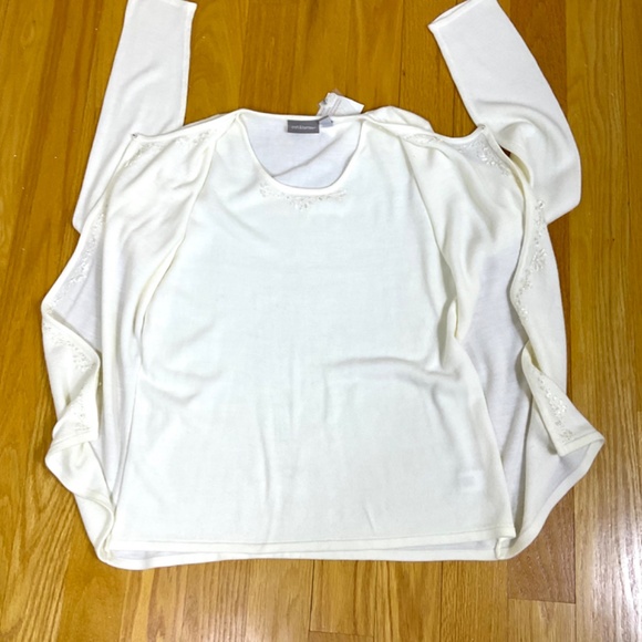 Croft & Barrow Sweater Cardigan Beaded Attached Vest Ivory (XL) - Picture 6 of 10